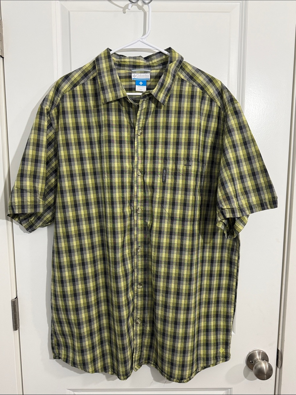 Columbia Sportswear Men's XXL Plaid Short Sleeve Button Front Shirt Green Gray